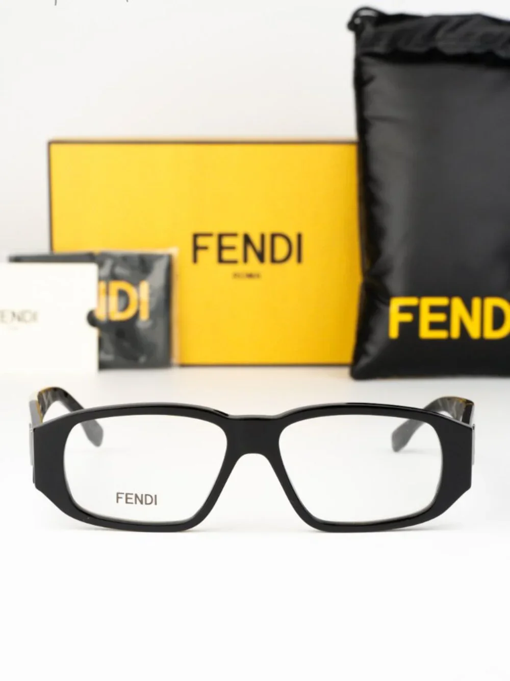 Fendi Women Eyeglasses Rectangular Black Demo FE50115I 001 NEW AUTHENTIC